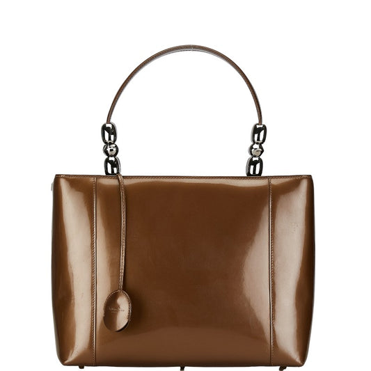 Dior 2WAY Brown Enamel Handbag Shoulder Bag