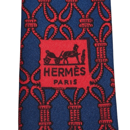 Hermes Silk Rope Motif Tie Navy Red