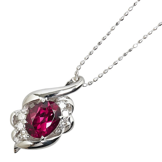 K18WG White Gold Garnet Diamond Pendant Necklace