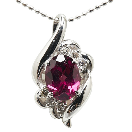 K18WG White Gold Garnet Diamond Pendant Necklace