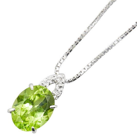 K18WG White Gold Peridot 2.69ct Diamond Necklace