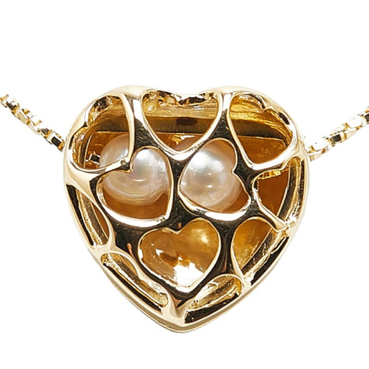 K18YG Yellow Gold Pearl Heart Locket Necklace