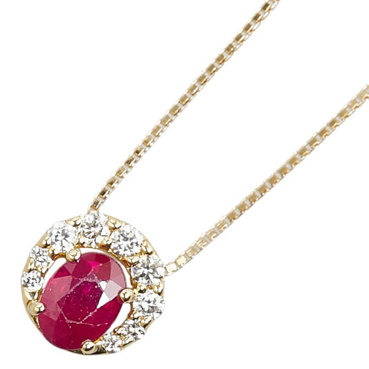 K18YG Gold Ruby Diamond Pendant Necklace