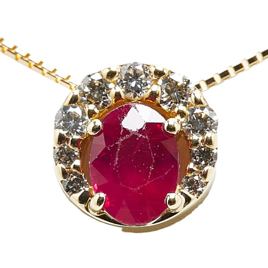 K18YG Gold Ruby Diamond Pendant Necklace