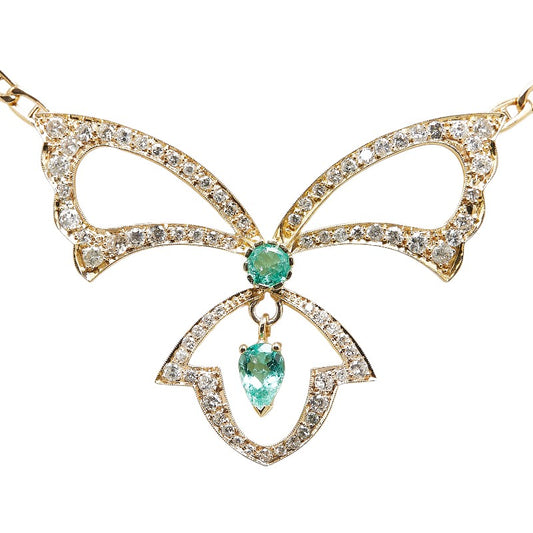 K18YG Yellow Gold Emerald Diamond Necklace