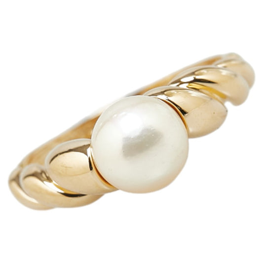 K18YG Yellow Gold Akoya Pearl 6.9mm Tornado Ring