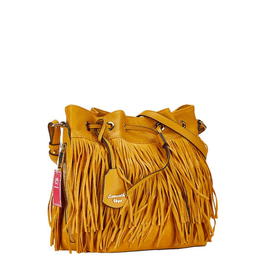 Samantha Thavasa Fringe Leather Handbag Yellow