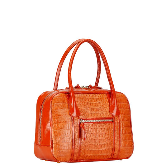 RODANIA Crocodile Enamel Tote Handbag Orange