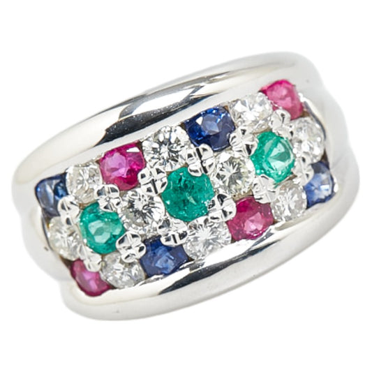 K18 Gold Diamond Emerald Ruby Sapphire Ring