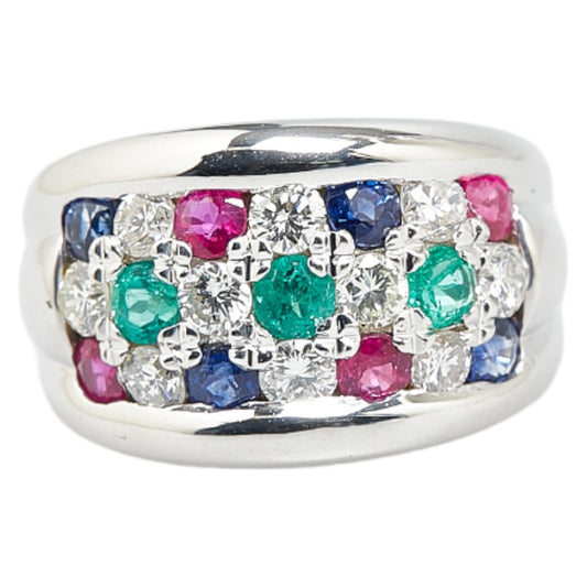 K18 Gold Diamond Emerald Ruby Sapphire Ring