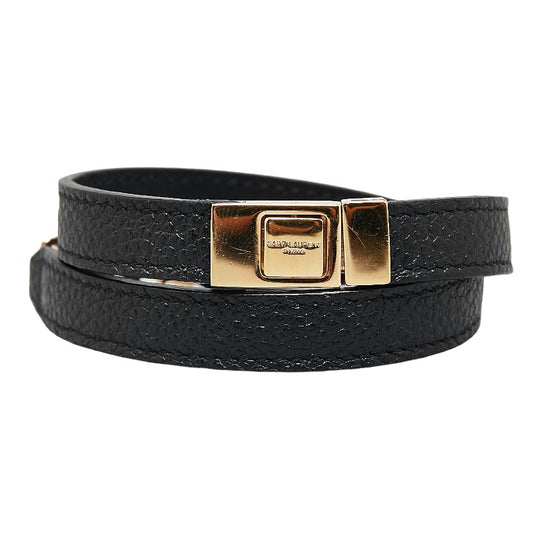 YSL Logo Leather Bracelet Gold Plated