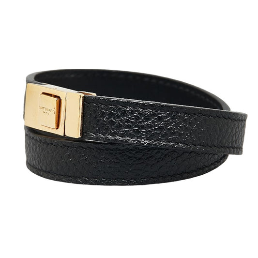 YSL Logo Leather Bracelet Gold Plated