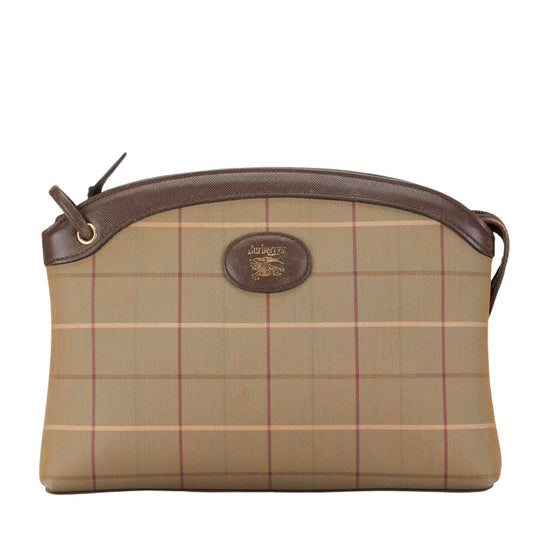 Burberry Check Canvas Leather Clutch Bag