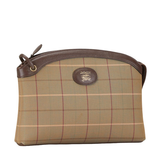 Burberry Check Canvas Leather Clutch Bag