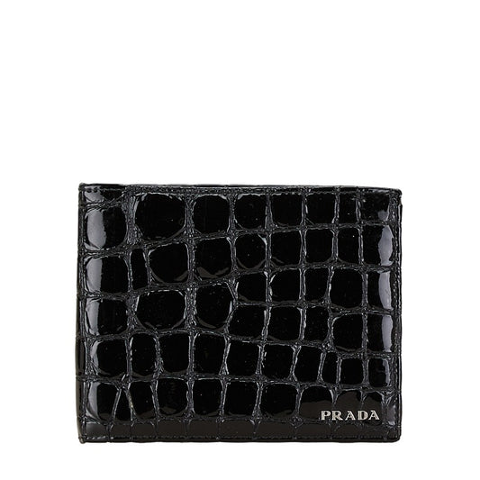 Prada Croc Embossed Bifold Wallet Black