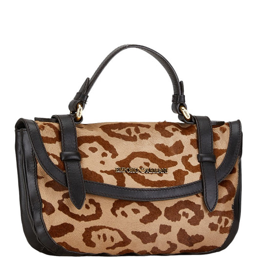 Emporio Armani Leopard Motif Leather Handbag