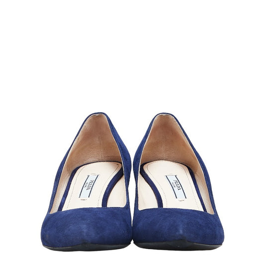 Prada Suede Heel Pumps Blue Women