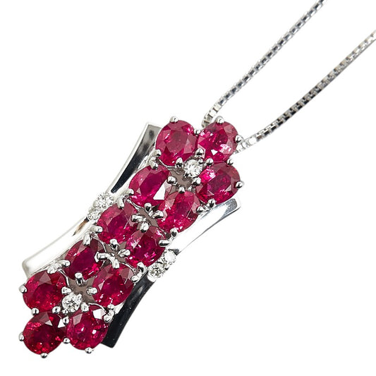 K18WG White Gold Ruby 4.02ct Diamond 0.12ct Necklace