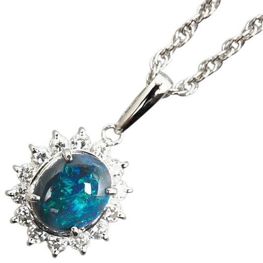 Platinum Black Opal Diamond Pendant Necklace