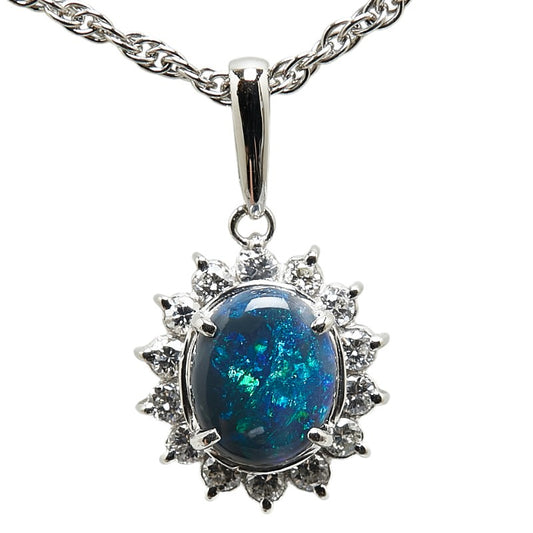 Platinum Black Opal Diamond Pendant Necklace