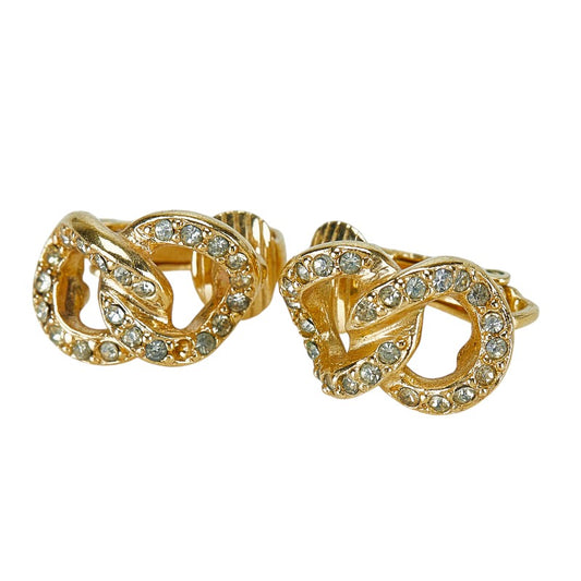 Dior Rhinestone Clip Earrings Gold