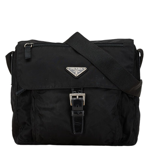 Prada Nylon Leather Triangle Logo Crossbody Bag