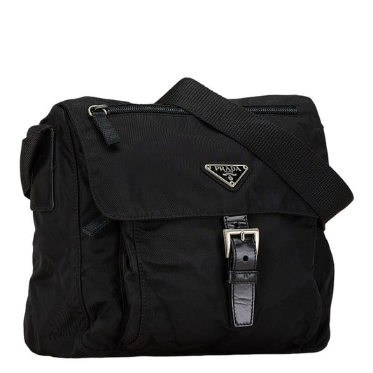 Prada Nylon Leather Triangle Logo Crossbody Bag