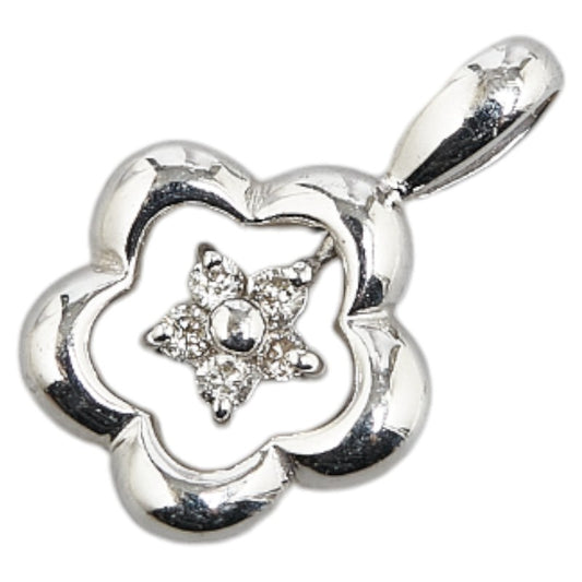 K14WG White Gold Diamond Flower Star Pendant