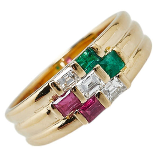 K18YG Yellow Gold Ruby Emerald Diamond Ring