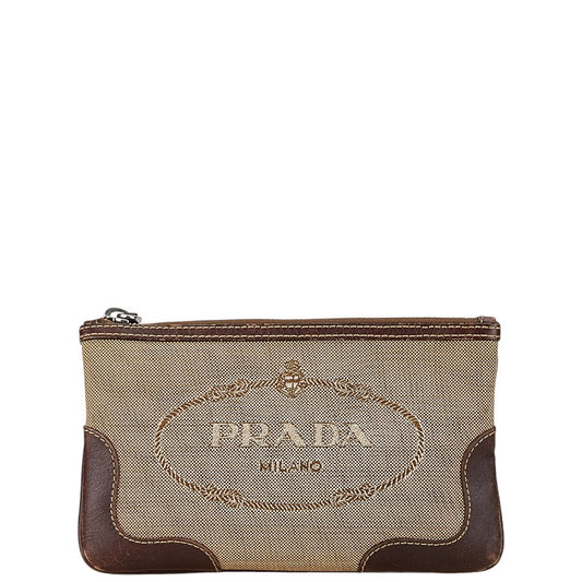 Prada Logo Jacquard Canvas Leather Pouch