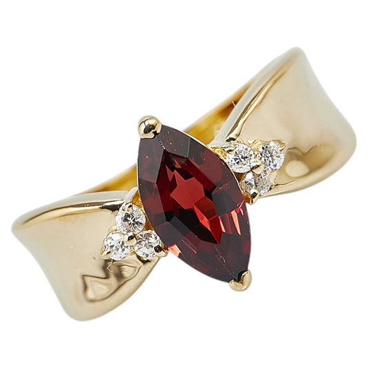 K18YG Yellow Gold Garnet Diamond Ring