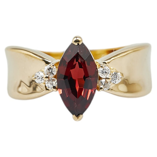 K18YG Yellow Gold Garnet Diamond Ring