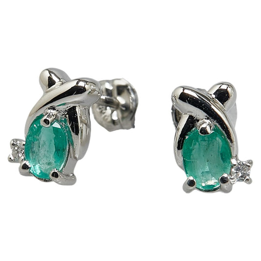 Pt900 Platinum Emerald Diamond 0.02ct Earrings