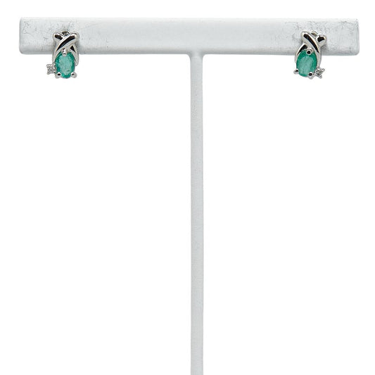 Pt900 Platinum Emerald Diamond 0.02ct Earrings