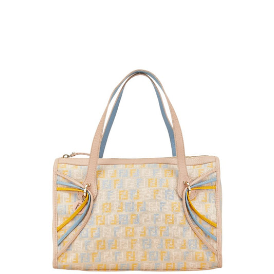 Fendi Zucchino Canvas Leather Tote Handbag