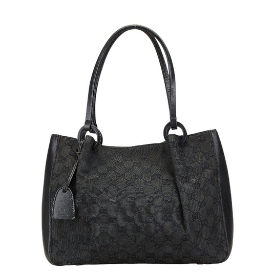 Gucci GG Canvas Leather Tote Shoulder Bag Black