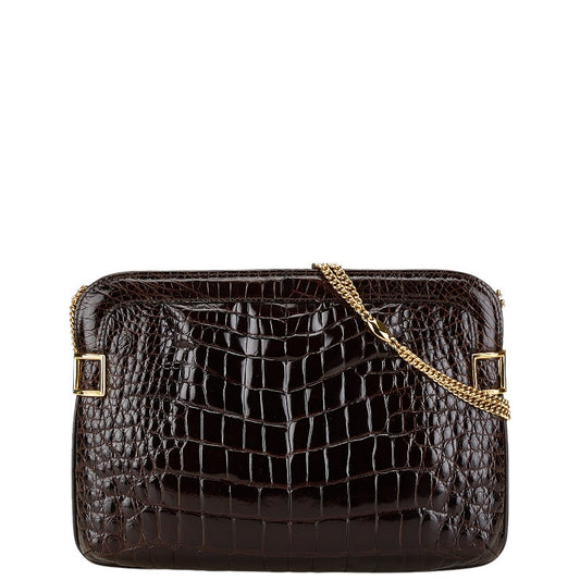 Chloe Crocodile Chain Shoulder Bag Brown