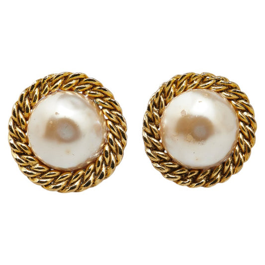 Chanel Gold Pearl Clip Earrings