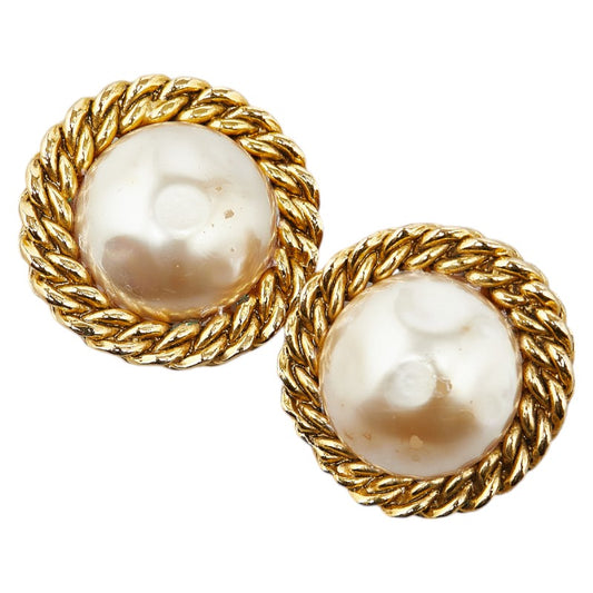 Chanel Gold Pearl Clip Earrings