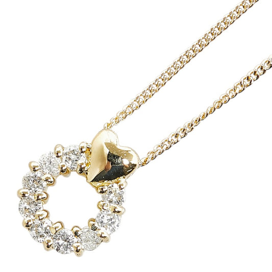 K18YG Yellow Gold Diamond Heart Round Necklace