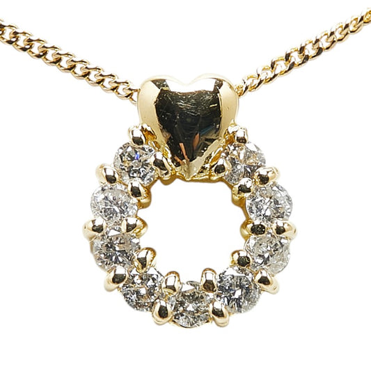 K18YG Yellow Gold Diamond Heart Round Necklace