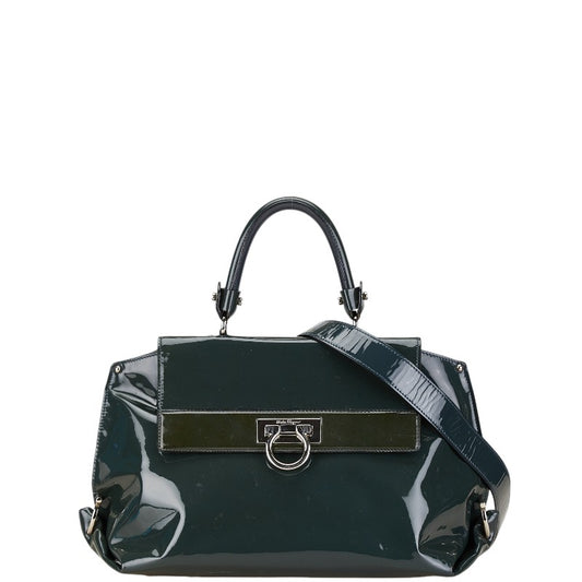 Salvatore Ferragamo Gancini Sofia Patent Leather Handbag