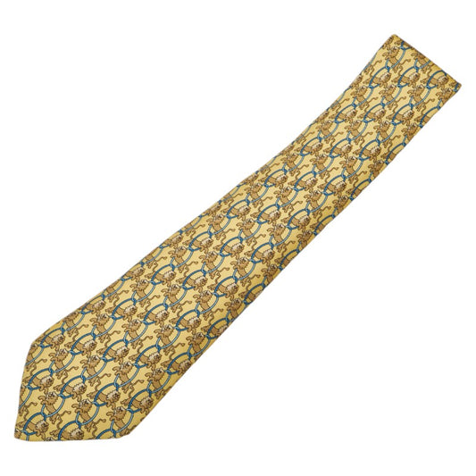 Hermes Animal Print Silk Tie Yellow