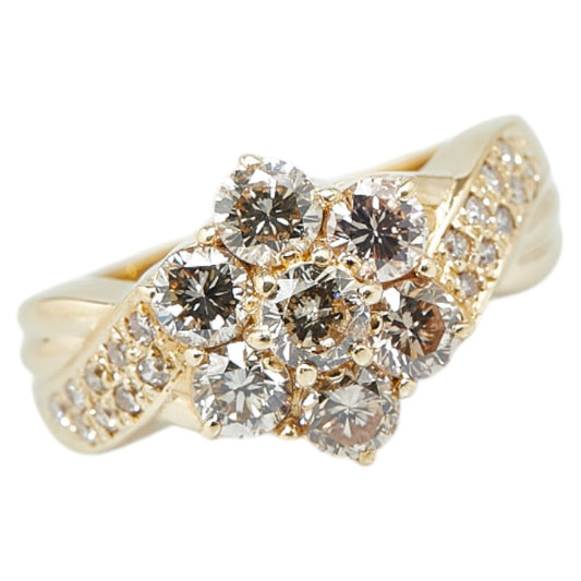 K18YG Yellow Gold Diamond Flower Ring