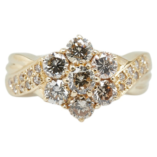 K18YG Yellow Gold Diamond Flower Ring