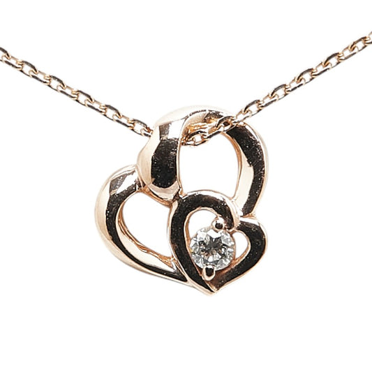 K10PG Pink Gold Diamond Heart Pendant Necklace