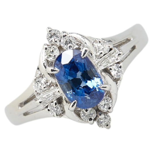 Pt900 Platinum Sapphire 1.03ct Diamond 0.24ct Ring