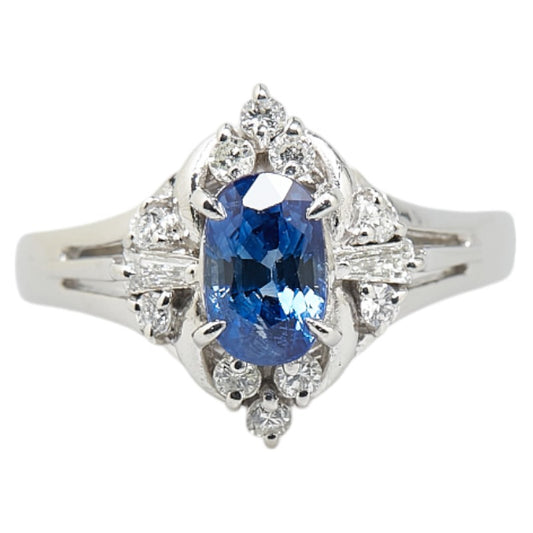 Pt900 Platinum Sapphire 1.03ct Diamond 0.24ct Ring