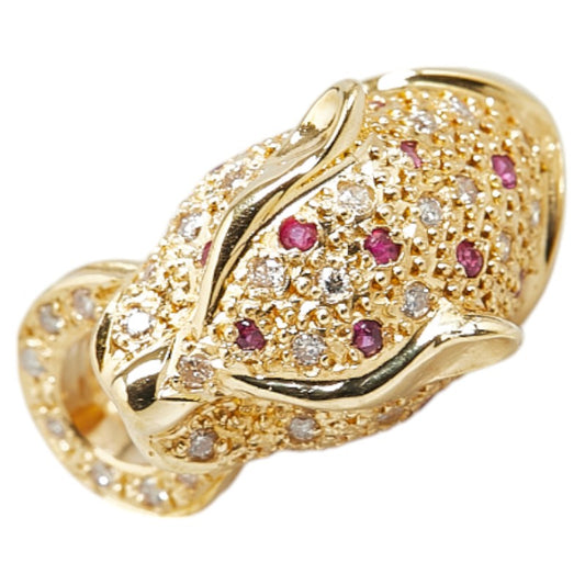 K18YG Yellow Gold Diamond Ruby Jaguar Panther Ring