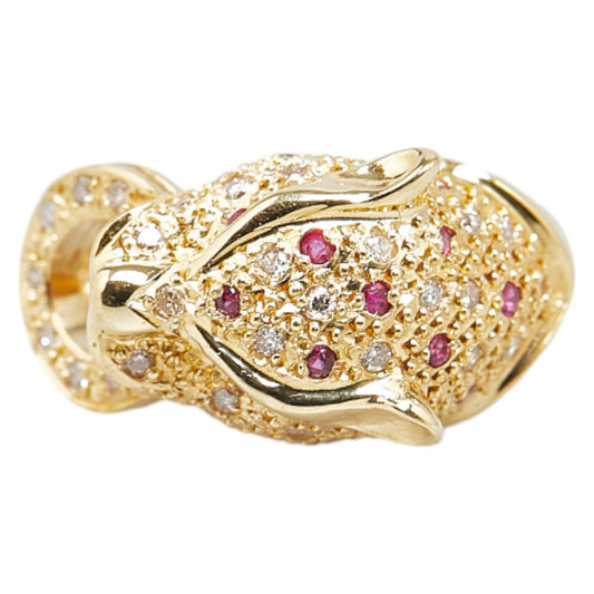 K18YG Yellow Gold Diamond Ruby Jaguar Panther Ring